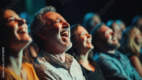 An audience in hysterical laughter while watching a live comedy performance.