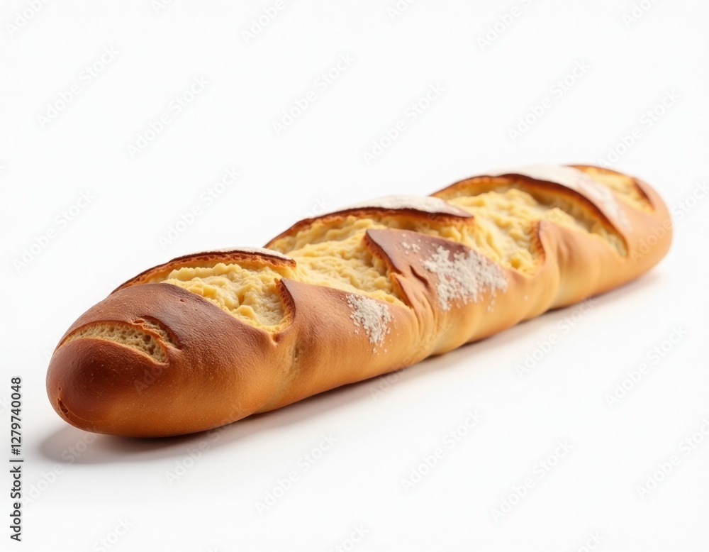 Delicious Crusty Bread Loaf, Freshly Baked Bakery Product, Golden Brown, Isolated on White Delicious Crusty Bread Loaf, Freshly Baked Bakery Product, Golden Brown, Isolated on White