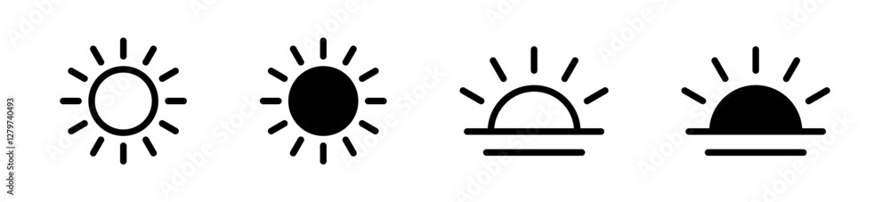 Sun vector icon. Sun simple icons collection. Sun icon set, sunshine, sunrise or sunset. Sun vector illustration. Sun vector icon. Sun simple icons collection. Sun icon set, sunshine, sunrise or sunset. Sun vector illustration.