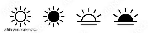 Sun vector icon. Sun simple icons collection.  Sun icon set, sunshine, sunrise or sunset. Sun vector illustration.