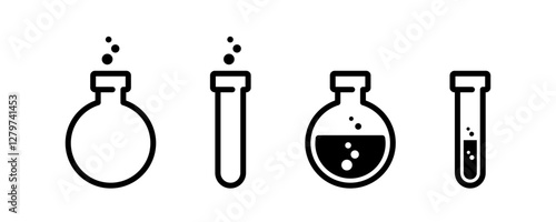 Chemical flask icon. Chemistry beaker icons. Chemical flask vector icons collection. Chemical  tube.