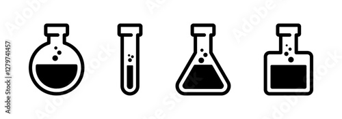 Chemical flask icon. Chemical flask vector icon collection. Science icons. Tube for chemical laboratory