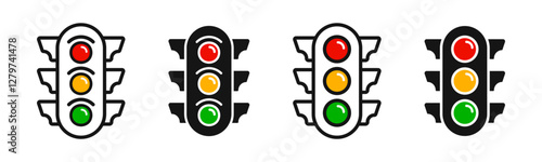 Traffic control lights. Red, yellow and green traffic control light icons. Traffic light illustration. Road Traffic Lights