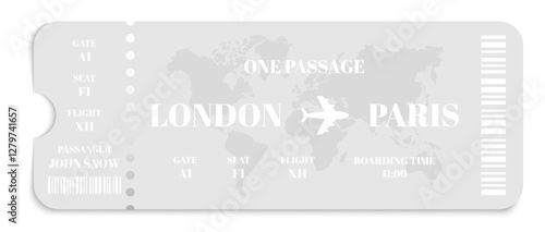 Flight boarding pass. Airplane flight ticket. Airline boarding pass ticket. Plane ticket.