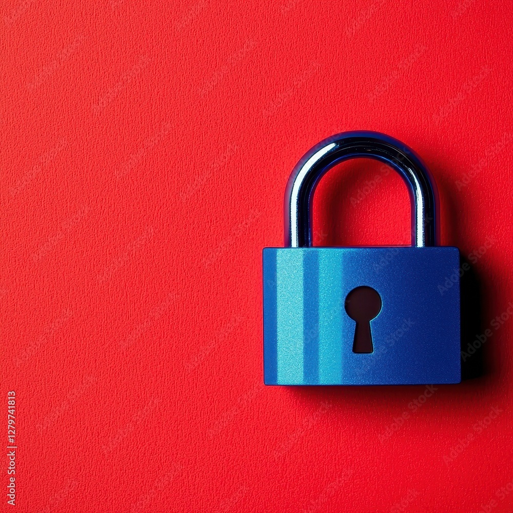 Fototapeta premium A vibrant blue padlock sits on a red background, symbolizing security and protection.