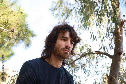Sad Long Hair Man Is About To Cry From Depression In The Nature Park
