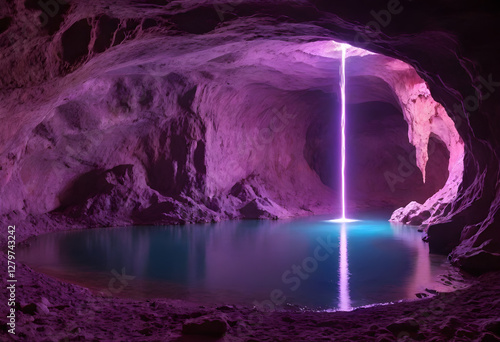 Magical Purple Waterfall in a Cave