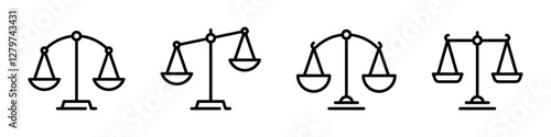 Justice scales icons set. Scales icon set. Law scales icon. Libra icon.