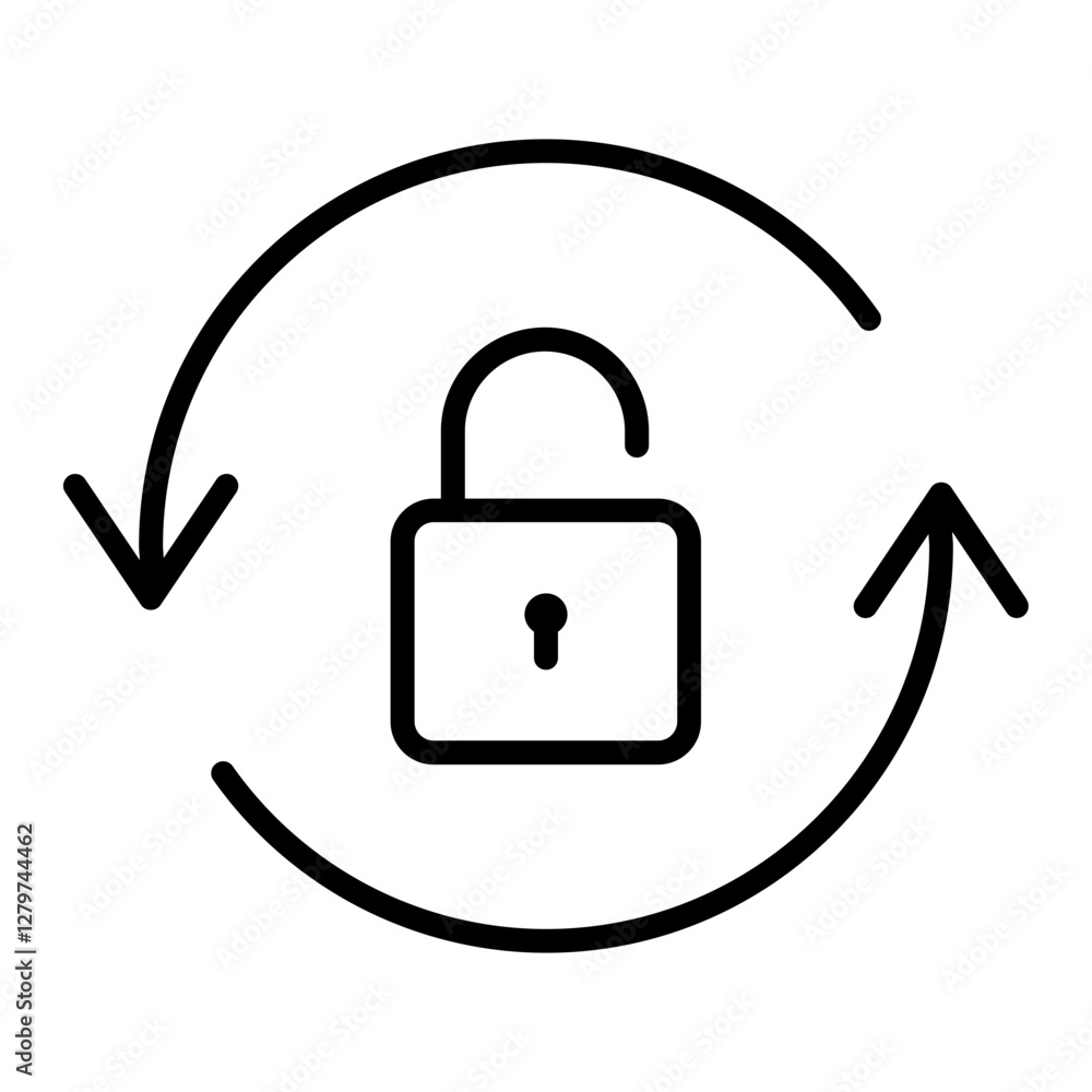 Black reset password line icon, simple round key protection flat design vector pictogram, infographic vector for app logo web website button banner ui ux interface element isolated on white background Black reset password line icon, simple round key protection flat design vector pictogram, infographic vector for app logo web website button banner ui ux interface element isolated on white background