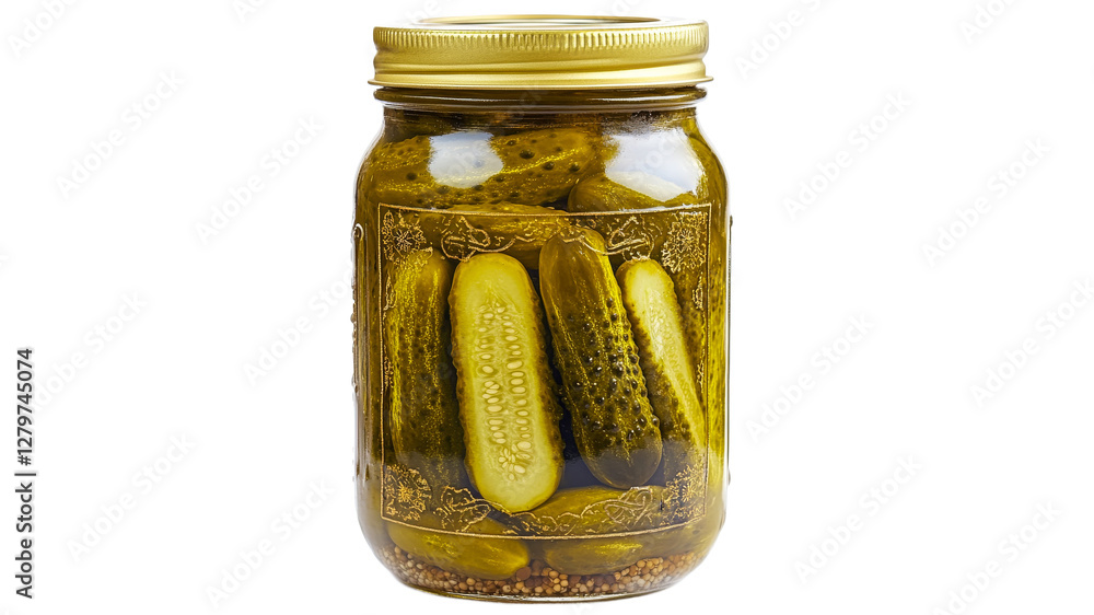 Jar of pickles sitting on a table in bright light