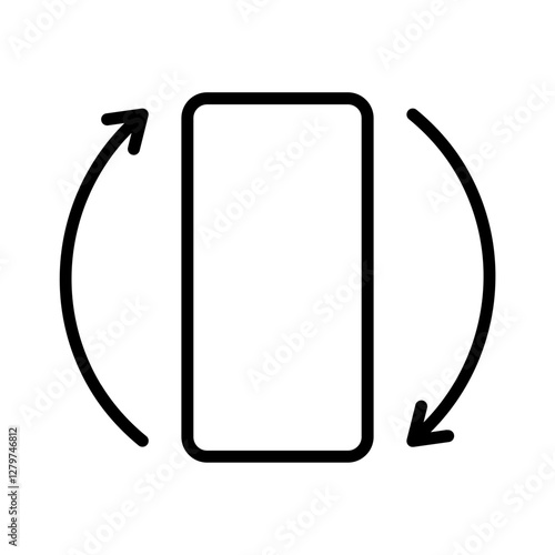 Black single rotate phone line icon, simple technology 360 degree rotation flat design pictogram vector for app ads web banner button ui ux interface elements isolated on white background
