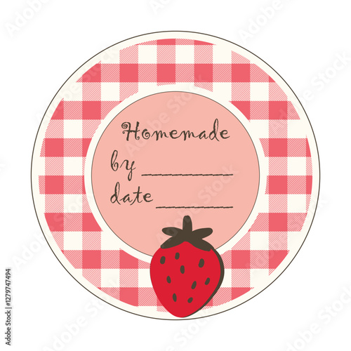 Template jam label design. Retro homemade label. Strawberry marmalade dessert product. Doodle vector illustration.