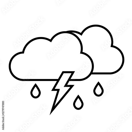 Vector line weather icon of clouds with rain and thunderstorm isolated on white background. Icon for mobile apps, websites, weather forecast, etc.	
