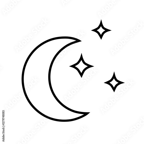Vector line weather icon of moon and stars isolated on white background. Icon for mobile apps, websites, weather forecast, etc.	