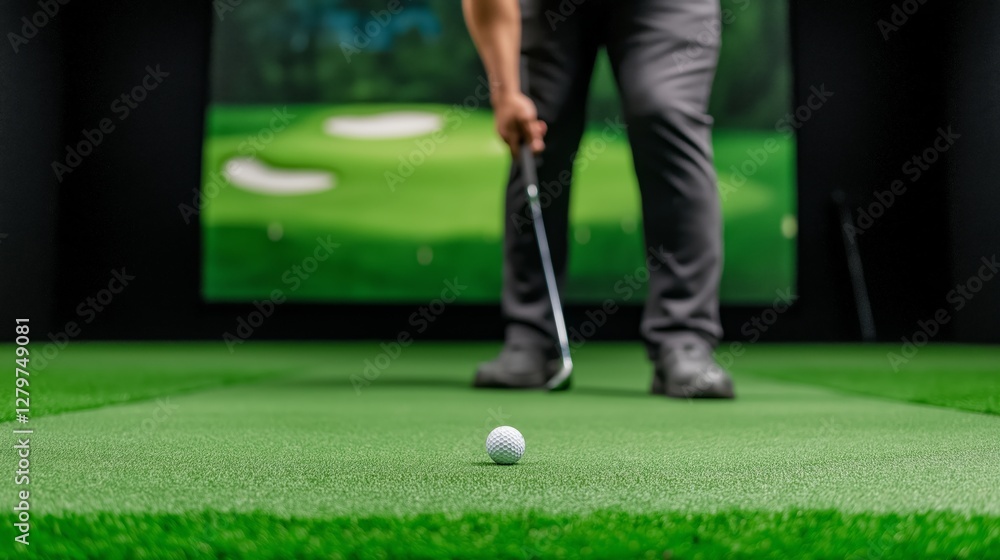 Obraz premium Indoor golf practice session focused on putting technique and skill development