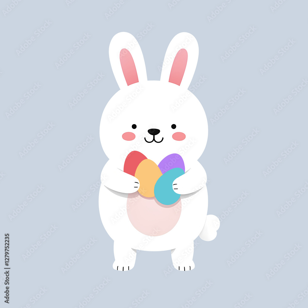 Obraz premium Easter Bunny Cartoon Illustration, Cute Holiday Rabbit Character