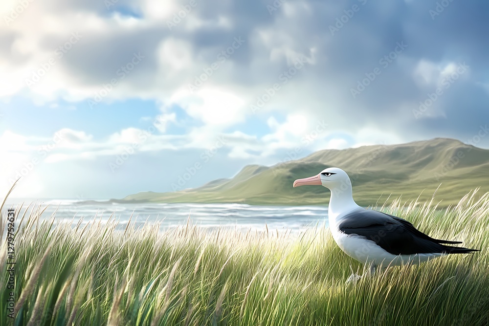 Fototapeta premium Albatross in a Grassy Plains Landscape