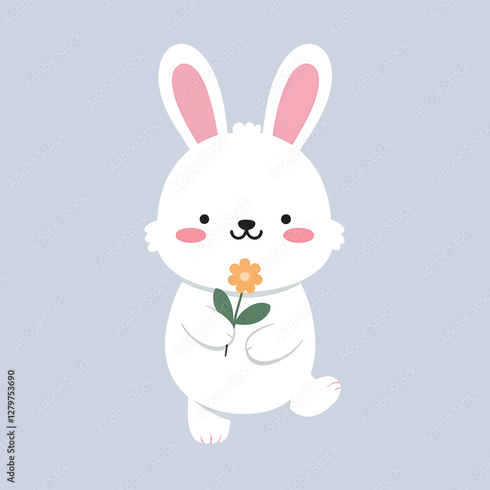 Obraz premium Easter Bunny Cartoon Illustration, Cute Holiday Rabbit Character