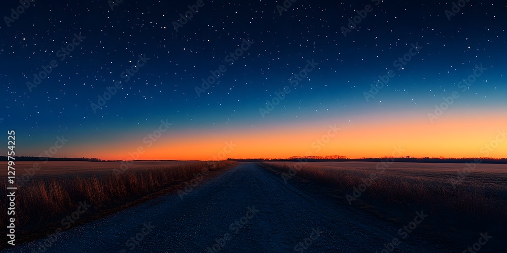 Starry Night Country Road Sunset Landscape Photography Starry Night Country Road Sunset Landscape Photography