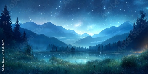 Serene Night in the Mountains: A Magical Lake Under a Starry Sky
