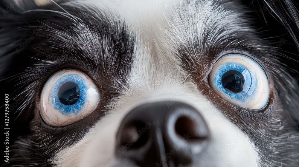 Dog with striking blue eyes staring closely Dog with striking blue eyes staring closely