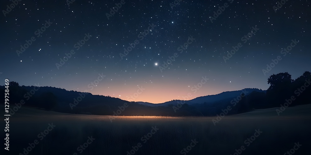 Fototapeta premium Starry Night Landscape: Serene Night Sky over Mountain Range