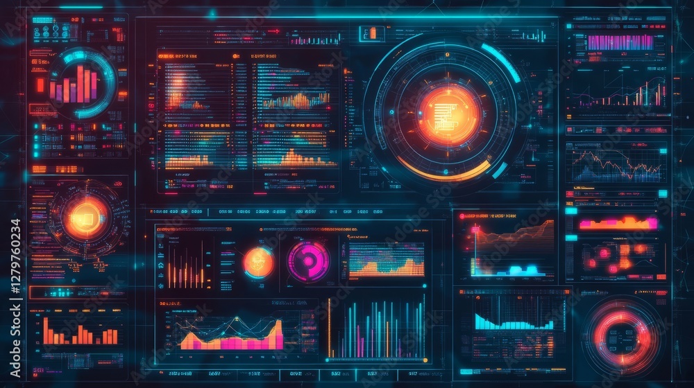 Obraz premium Cyberpunk Digital Dashboard Futuristic Analytics UI