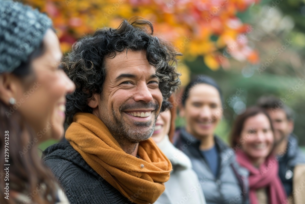 Group of friends having fun in the autumn park. They are smiling and looking at camera. Group of friends having fun in the autumn park. They are smiling and looking at camera.