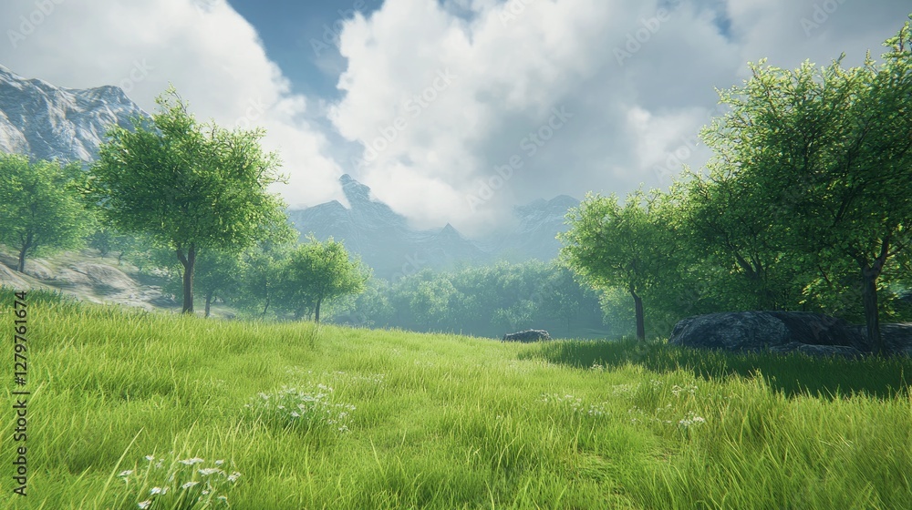 Lush green grassland under a dramatic cloudy sky, perfect for a peaceful nature scene. Lush green grassland under a dramatic cloudy sky, perfect for a peaceful nature scene.
