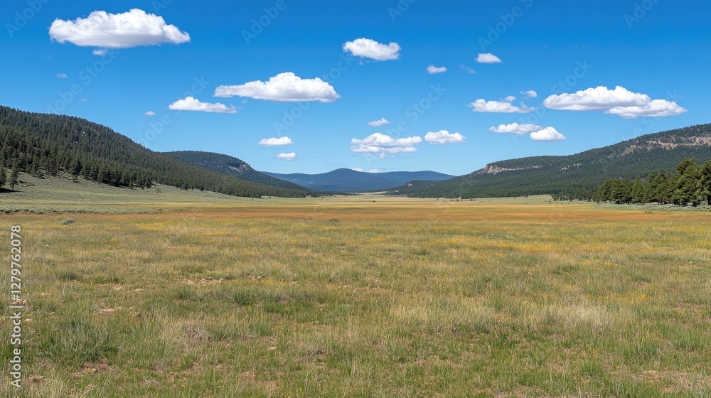 Fototapeta premium Nature at its finest, a vast open meadow with nothing but sky and grass.