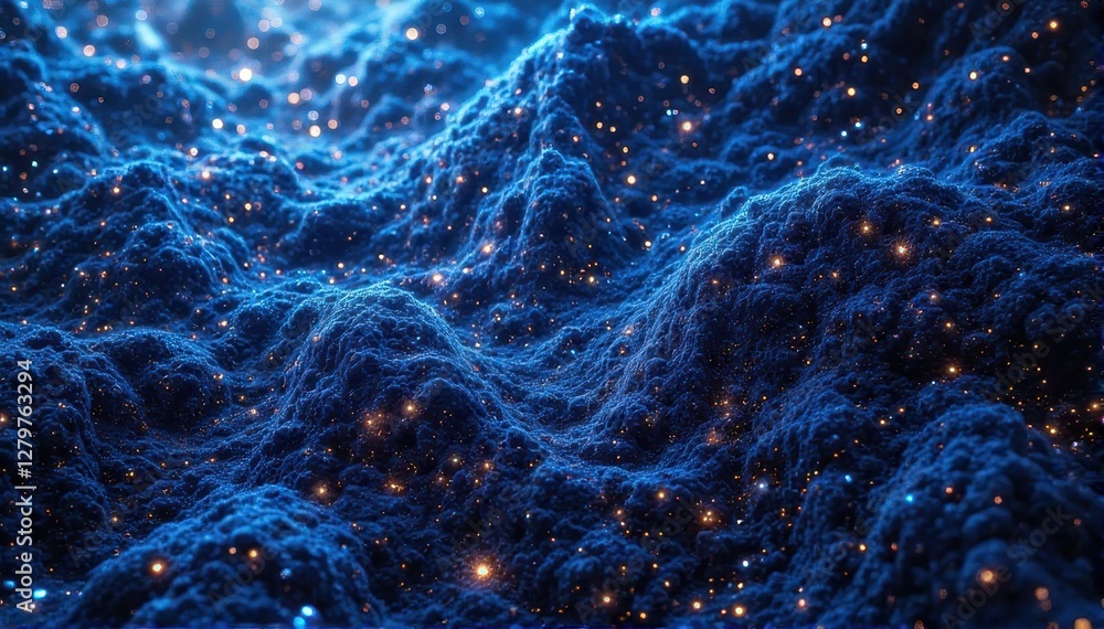 Abstract Blue Waves with Glowing Particles in Deep Space Environment Abstract Blue Waves with Glowing Particles in Deep Space Environment