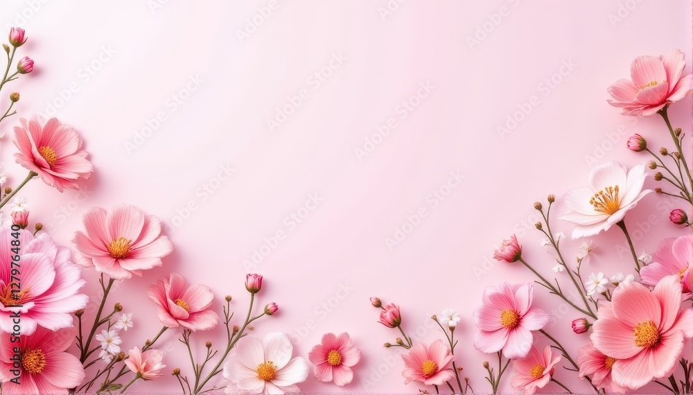 Delicate Pink and White Flowers on Soft Pink Background Design Delicate Pink and White Flowers on Soft Pink Background Design