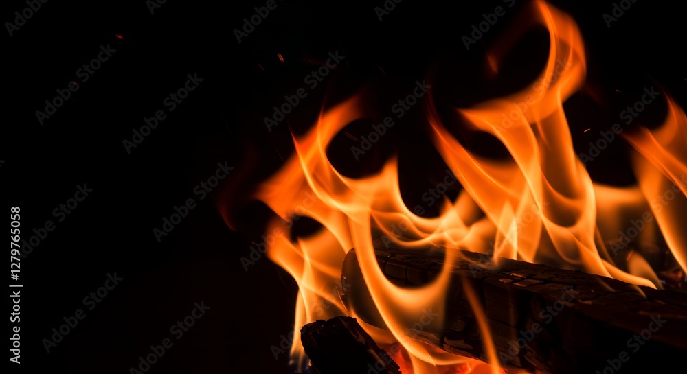 A close-up view of vibrant flames dancing against a dark background. A close-up view of vibrant flames dancing against a dark background.
