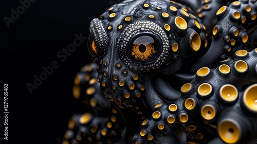 Close-up of a stylized octopus with intricate details and vibrant colors.  A surreal and captivating image. photo