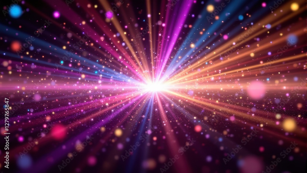 Vibrant Colorful Light Rays with Glowing Particles in Motion Vibrant Colorful Light Rays with Glowing Particles in Motion