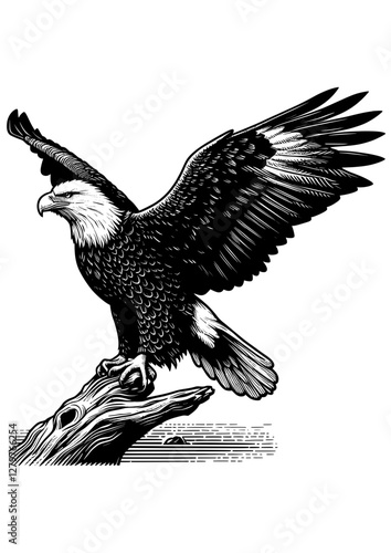 Vector Illustration of a Bald Eagle on a Log