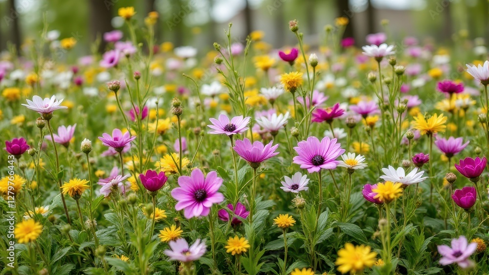 Colorful Field of Wildflowers in Bloom During Springtime Season Colorful Field of Wildflowers in Bloom During Springtime Season