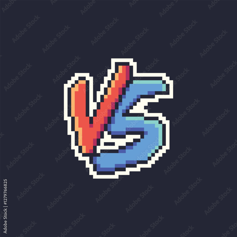 Fototapeta premium this is VS text in pixel art with colorful color and black background ,this item good for presentations,stickers, icons, t shirt design,game asset,logo and your project.