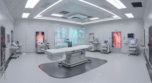 Futuristic Sterile Operating Room: Sleek Medical Technology and Modern Design