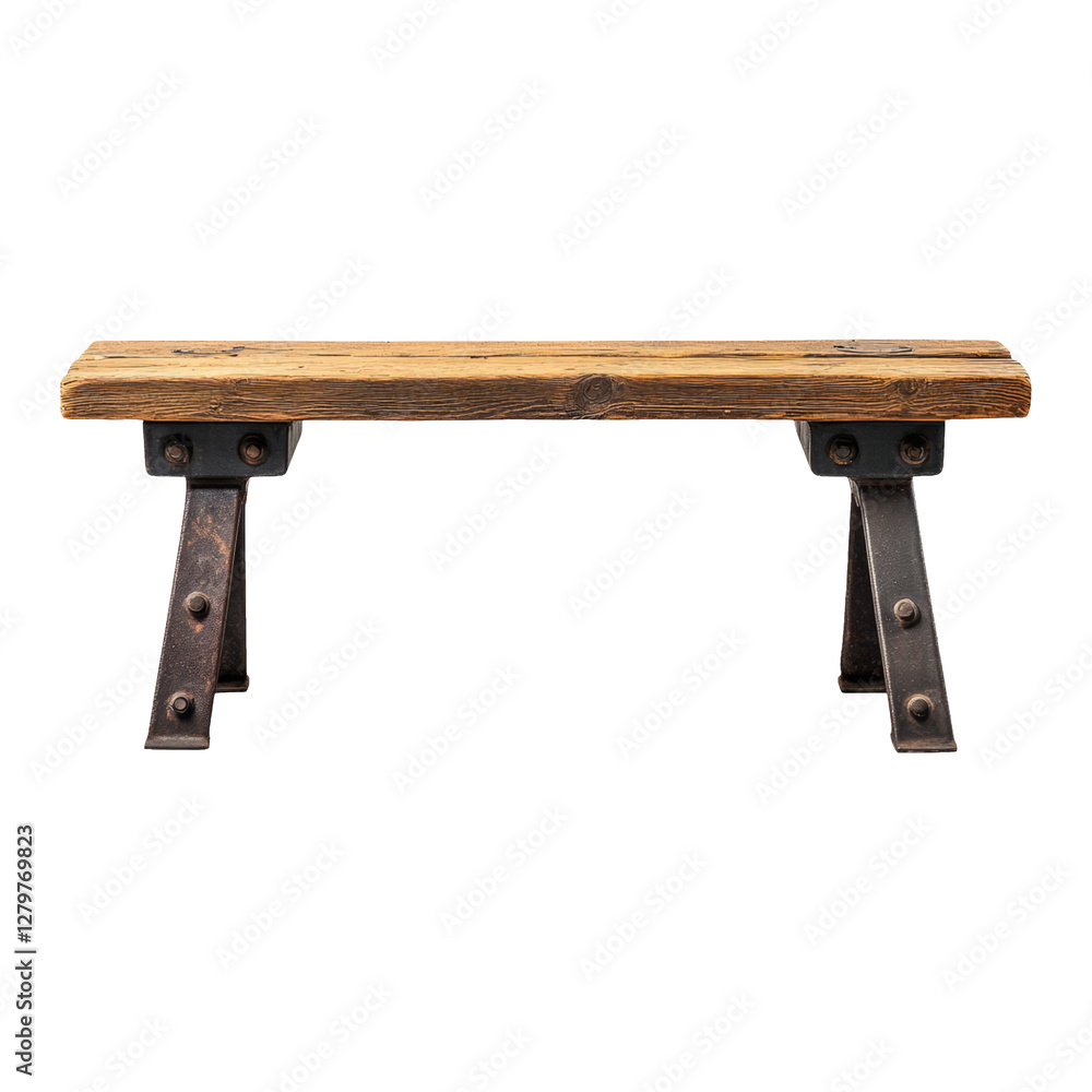 Isolated wooden bench with metal supports on a transparent background Isolated wooden bench with metal supports on a transparent background