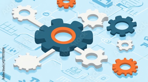 Abstract illustration of interconnected gears symbolizing technology and innovation in a modern design