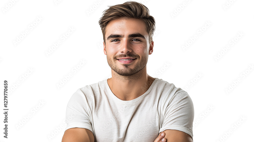 Smiling young man in casual white t shirt Smiling young man in casual white t shirt