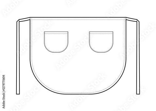 Maid Apron Scalloped technical fashion illustration. uniform for cleaning cartoon Flat sketch outline apparel template front view. Women, men unisex CAD mockup isolated on white background