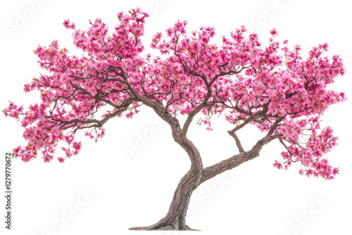 Beautiful isolated pink cherry blossom tree with delicate flowers