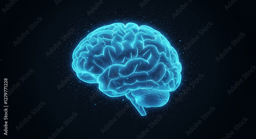 Glowing Cyan Brain: A Mystical Neurological Artwork Glowing Cyan Brain: A Mystical Neurological Artwork