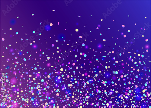 Carnival Serpentine. Disco Concept. Light Birthday Explosion. Hologram Paper. Falling Banner. Blue Happy Background. Festive Confetti. Cristal Poster. Purple Carnival Serpentine
