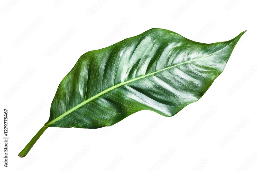 Fototapeta premium Large Tropical Leaf with Glossy Texture on Transparent Background