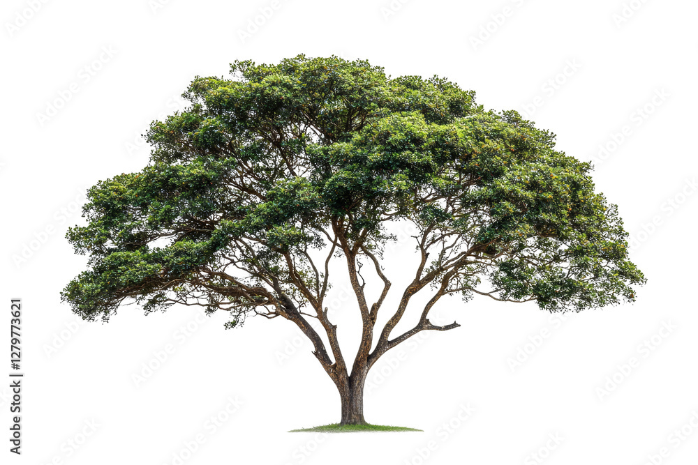 Obraz premium Lush Green Tree with Spreading Branches Isolated on a White Background