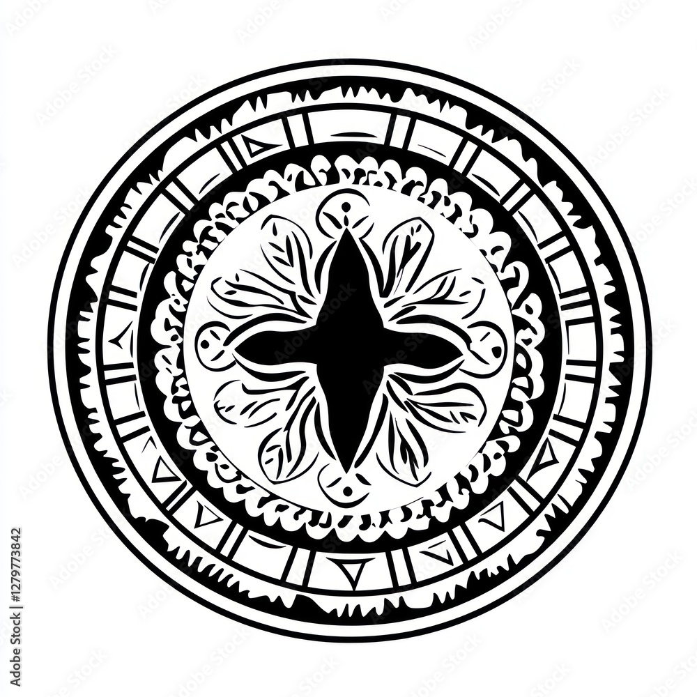 Abstract Circular Mandala Design Featuring Geometric and Floral Motifs Abstract Circular Mandala Design Featuring Geometric and Floral Motifs