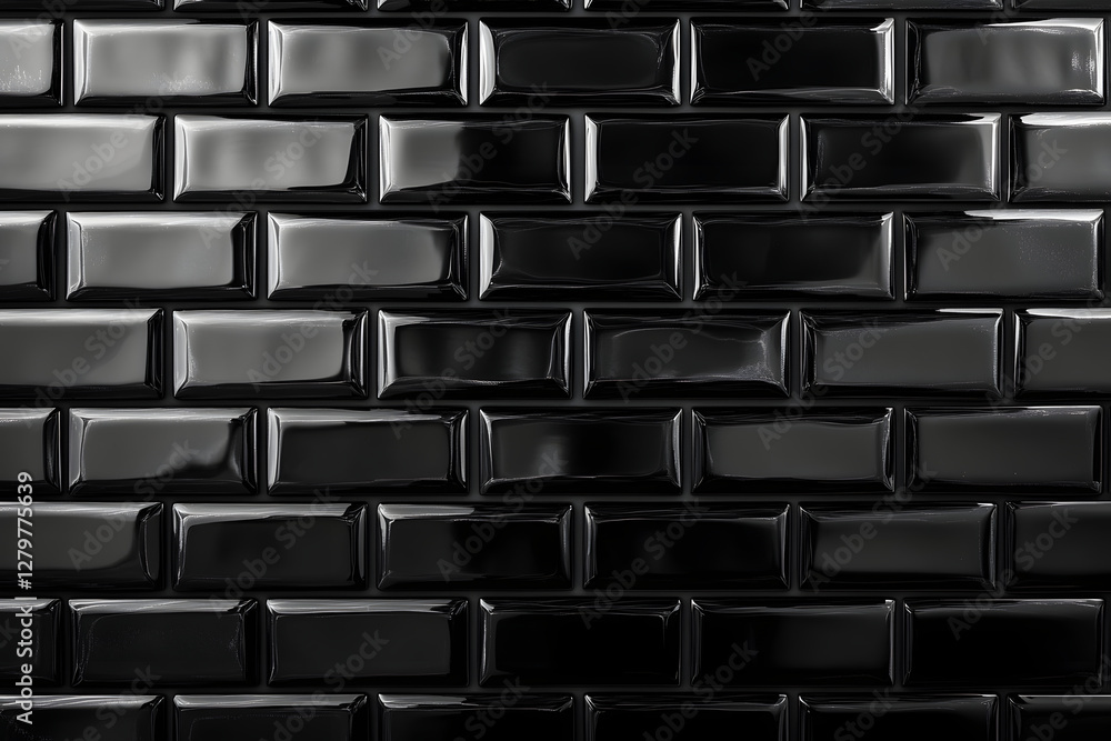 Black Glossy Rectangular Tiles in Running Bond Pattern Black Glossy Rectangular Tiles in Running Bond Pattern